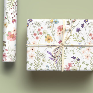 Rainbow Pastels Watercolor Wildflower Meadow Wrapping Paper Sheet