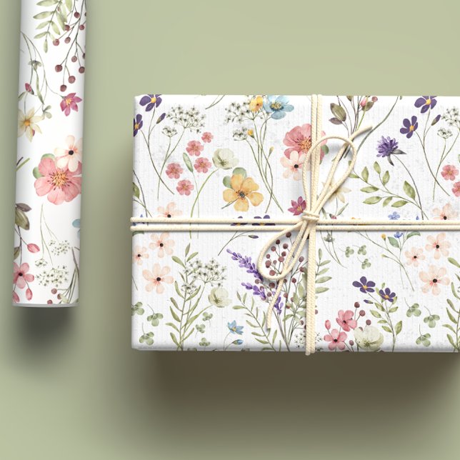 Rainbow Pastels Watercolor Wildflower Meadow Wrapping Paper Sheet (Creator Uploaded)