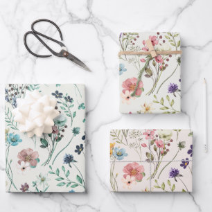 Rainbow Pastels Watercolor Wildflower Meadow Wrapping Paper Sheet