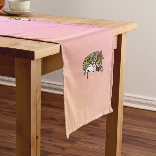 Rainbow Pastle Pink Warrior Unicorn Long Table Runner (In Situ)