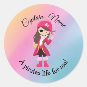 Rainbow Pastle YOUNG Girl Party Pirate Classic Round Sticker