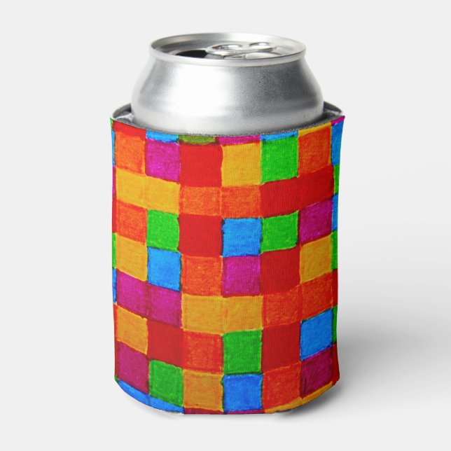 Rainbow Patchwork Quilt Color Grid Abstract Can Cooler (Can Front)