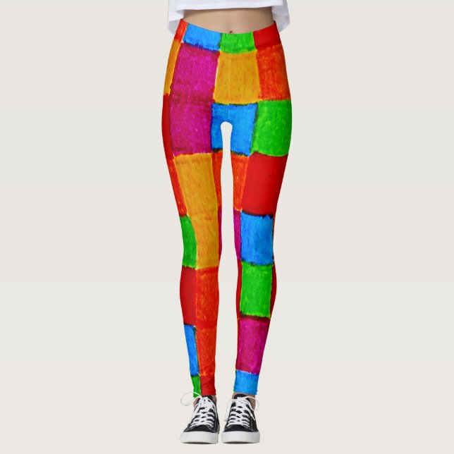 Rainbow Patchwork Quilt modern art abstract Leggings (Front)