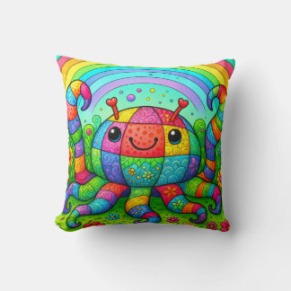 Rainbow Patchwork Whimsical Colourful Octopus Cushion