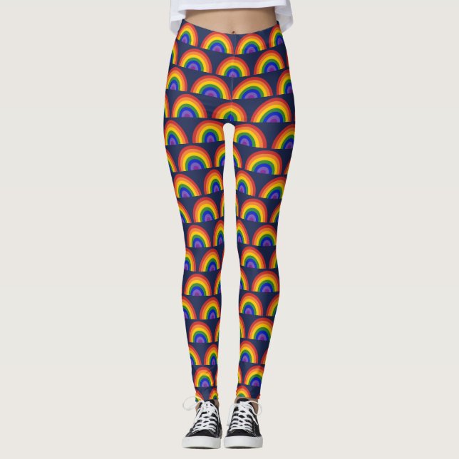 Rainbow Pattern on Navy Blue LGBTQ Pride Leggings (Front)