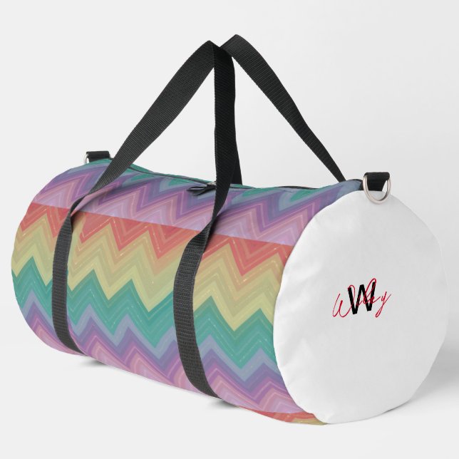 Rainbow pattern personalised Duffle Bag (Left Corner)