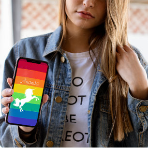 Rainbow Pattern White Unicorn Personalised Custom Case-Mate iPhone Case