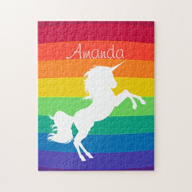 Rainbow Pattern White Unicorn Personalised Custom Jigsaw Puzzle (Vertical)