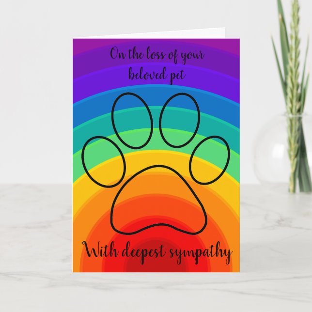 Rainbow paw dog or pet sympathy card (Front)