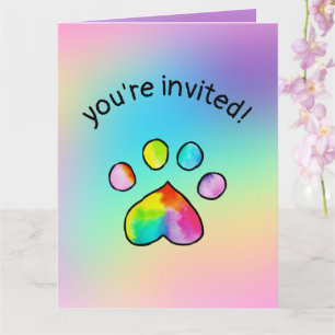 Rainbow Paw Print Birthday Party Invitation