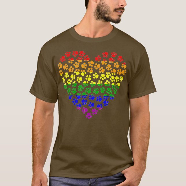 Rainbow Paw Print Heart Gay Pride Flag Dog Lover T-Shirt (Front)