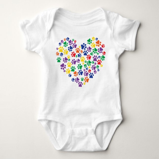 Rainbow Paw Prints Baby Bodysuit (Front)
