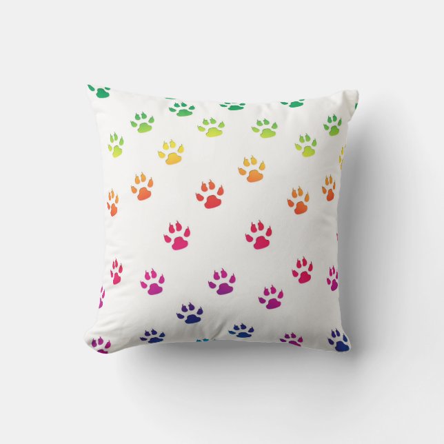 Rainbow Paw Prints Cushion (Front)