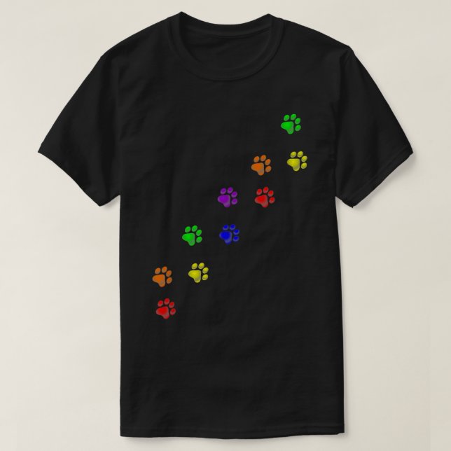Rainbow Paw Prints Gay Pride Pet Dog Cat Owner Lov T-Shirt (Design Front)