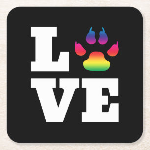 Rainbow paw square paper coaster