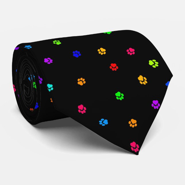 Rainbow Pawprint Necktie (Rolled)