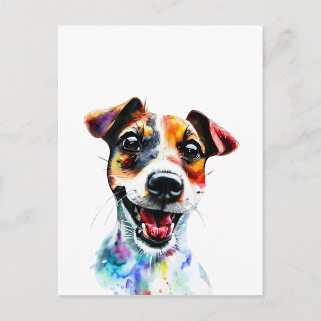 Rainbow Paws - Colourful Jack Russell Terrier Desi Postcard (Front)