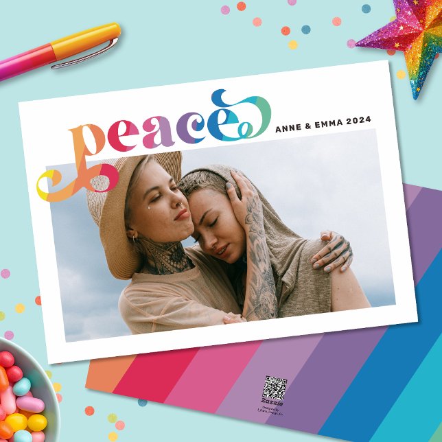Rainbow Peace Colourful Holiday Photo Card (Creator Uploaded)
