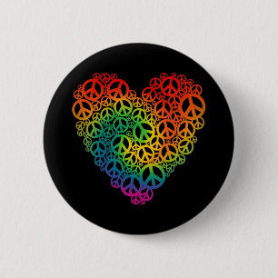 Rainbow Peace Heart 6 Cm Round Badge