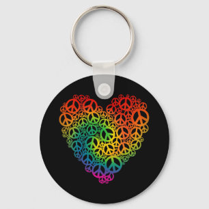Rainbow Peace Heart Key Ring