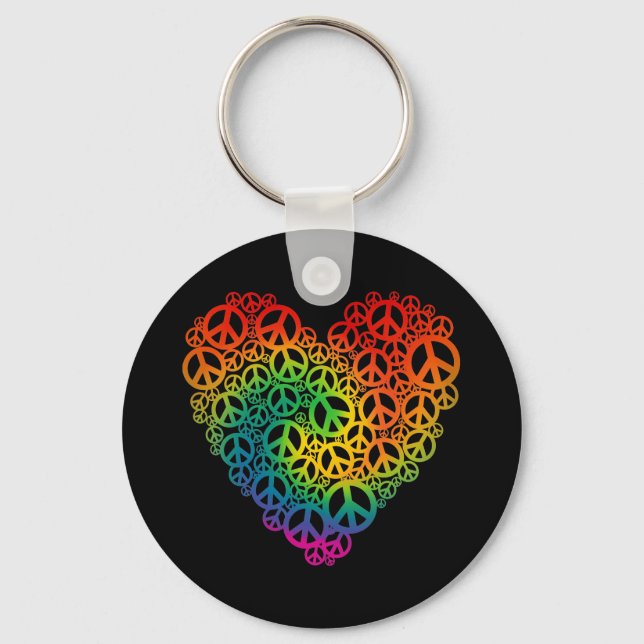 Rainbow Peace Heart Key Ring (Front)