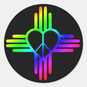 Rainbow Peace Heart Zia on black Classic Round Sticker