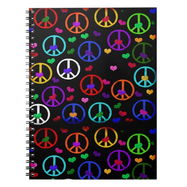 Rainbow Peace Hearts Spiral Notebook (Front)