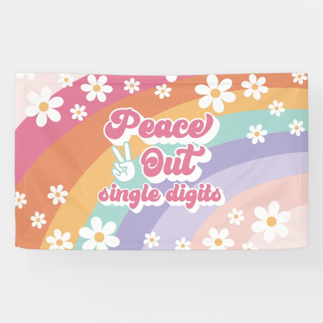 Rainbow Peace Out Single Digits 10th Birthday Banner (Horizontal)
