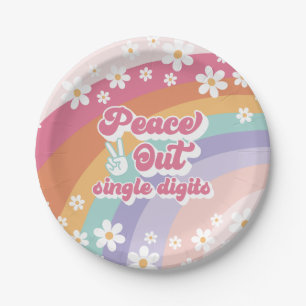 Rainbow Peace Out Single Digits 10th Birthday Paper Plate