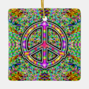 Rainbow Peace Sign Ceramic Ornament