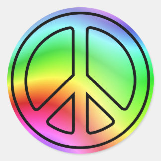 Rainbow Peace Sign Classic Round Stickers
