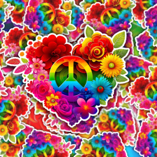 Rainbow Peace Sign Heart Sticker   Die-Cut Sticker