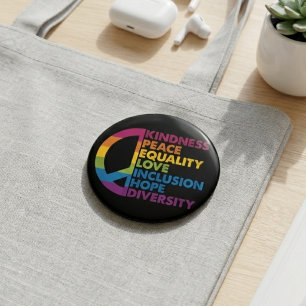 Rainbow Peace Sign Kindness Equality Quote 10 Cm Round Badge