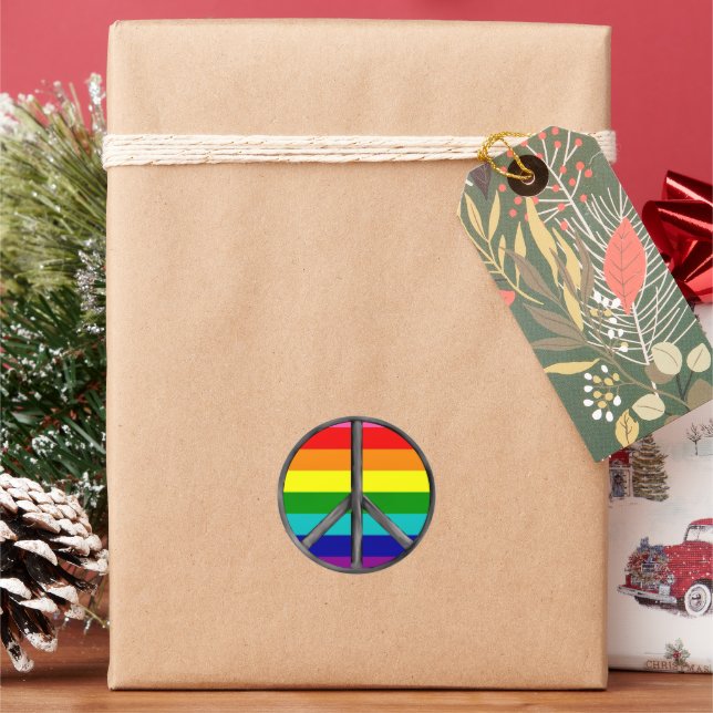 Rainbow Peace Sign LGBTQ Pride Symbol Classic Round Sticker (Holiday)