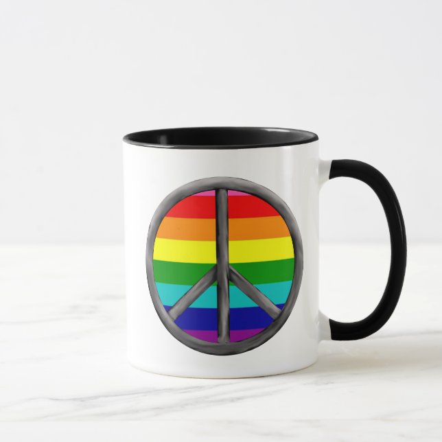 Rainbow Peace Sign LGBTQ Pride Symbol Gift Mug (Right)