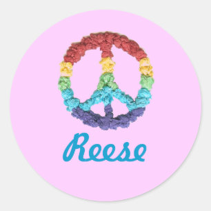 Rainbow peace sign name classic round sticker