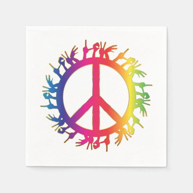 Rainbow Peace Sign Napkins sixties hippie party (Front)