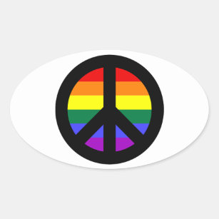 Rainbow Peace Sign Oval Sticker