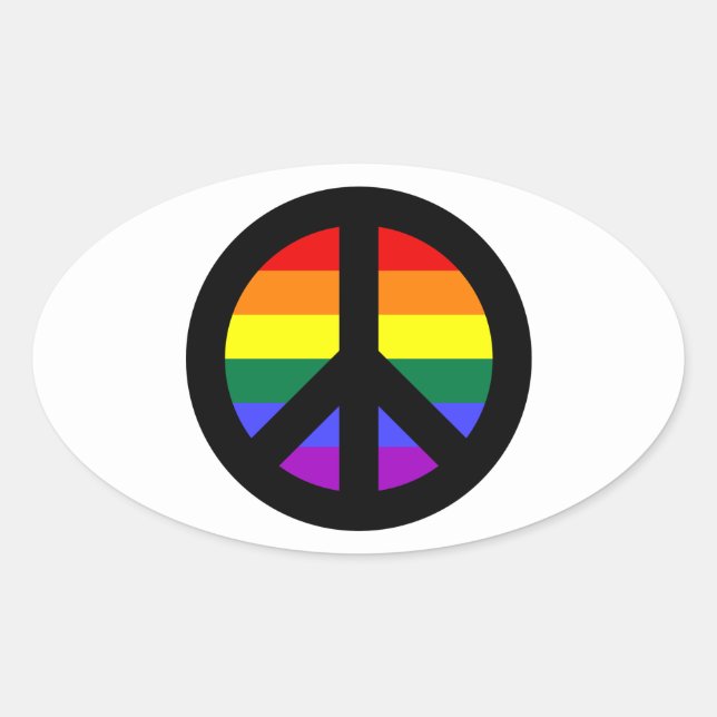 Rainbow Peace Sign Oval Sticker (Front)