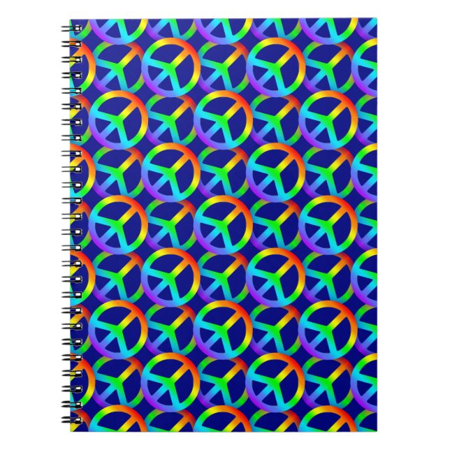 Rainbow Peace Sign Pattern Spiral Notebook (Front)