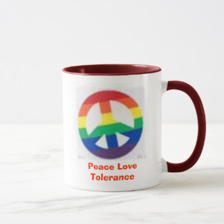 rainbow peace sign, Peace Love Tolerance Mug