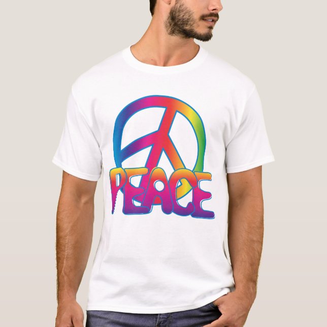 Rainbow Peace Sign Retro Hippie T-Shirt (Front)