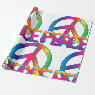 Rainbow Peace Sign Retro Hippie Wrapping Paper