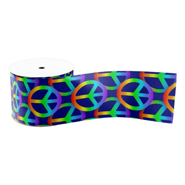 Rainbow Peace Sign Ribbon Grosgrain Ribbon (Spool)