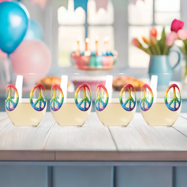 Rainbow Peace Sign Stemless Wine Glass (Insitu (Baby Shower))
