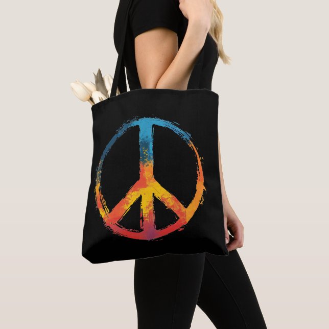 Rainbow Peace Sign Tote Bag (Close Up)