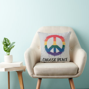 Rainbow Peace Sign with "Choose Peace" Text Cushion