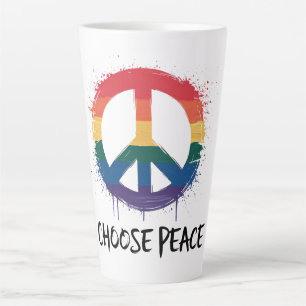 Rainbow Peace Sign with "Choose Peace" Text Latte Mug