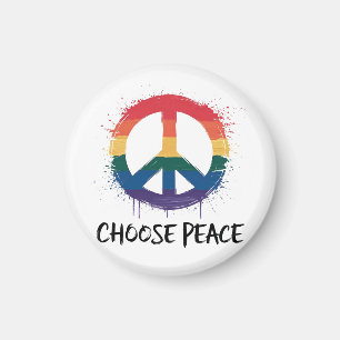 Rainbow Peace Sign with "Choose Peace" Text Magnet