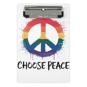 Rainbow Peace Sign with "Choose Peace" Text Mini Clipboard